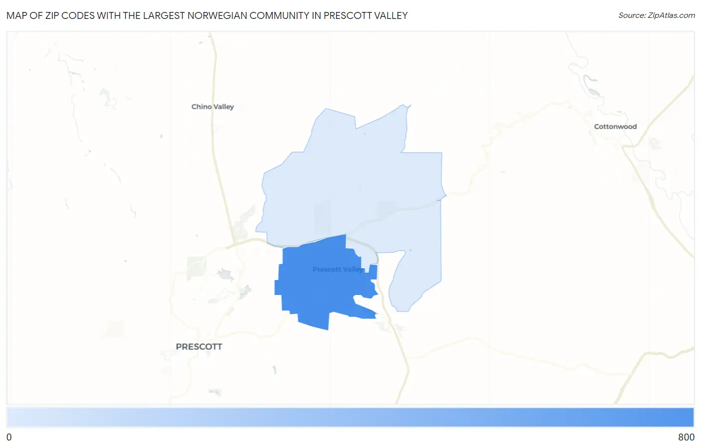 Zip Codes with the Largest Norwegian Community in Prescott Valley Map