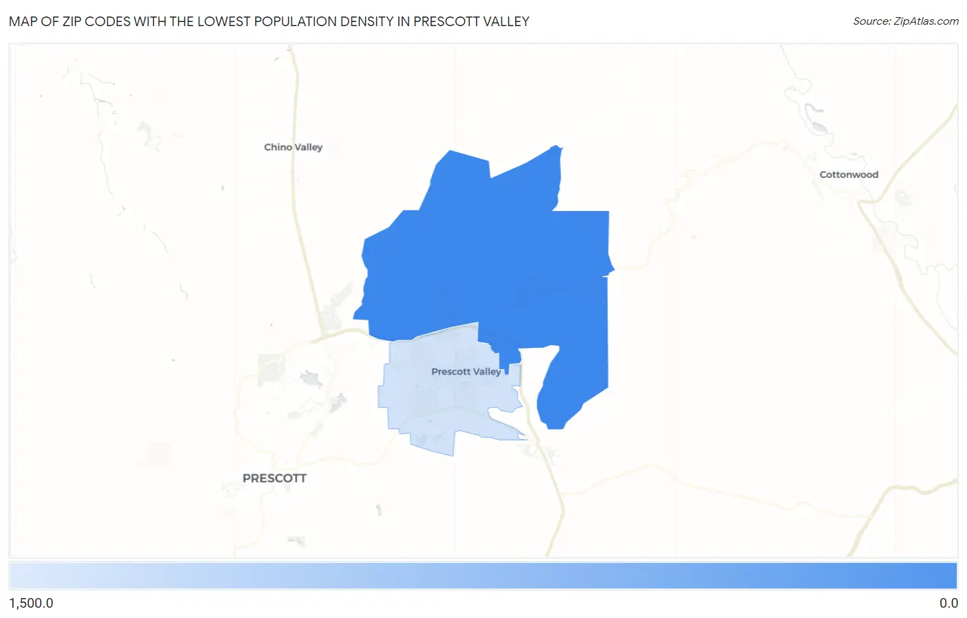 Zip Codes with the Lowest Population Density in Prescott Valley Map