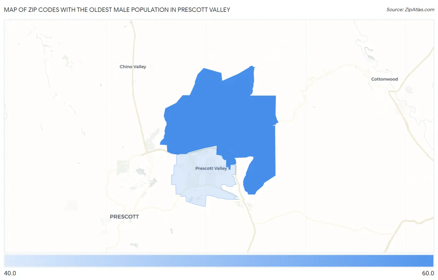 Zip Codes with the Oldest Male Population in Prescott Valley Map