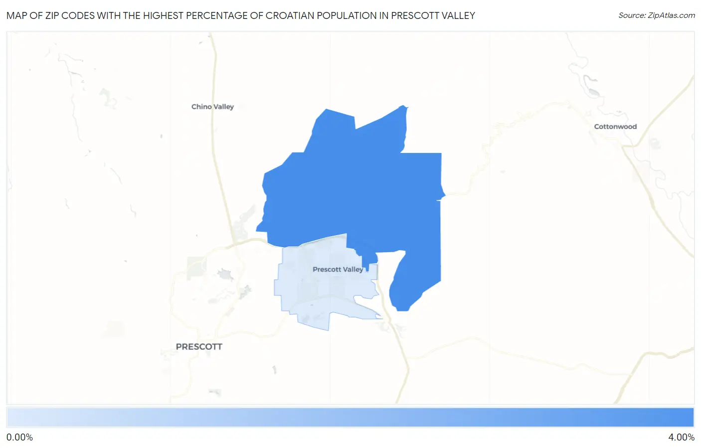 Zip Codes with the Highest Percentage of Croatian Population in Prescott Valley Map