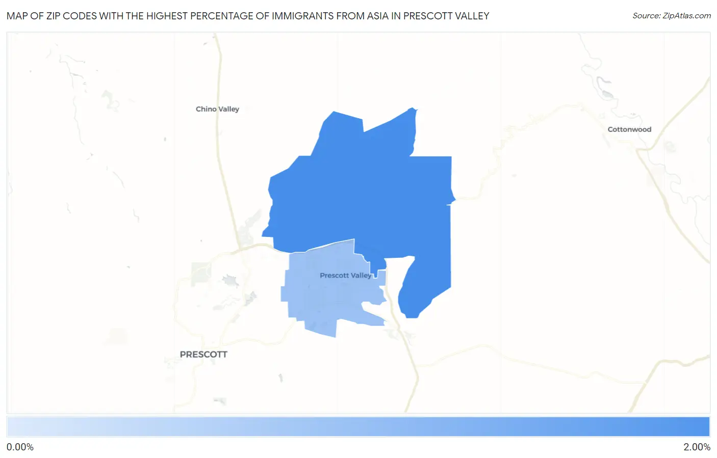 Zip Codes with the Highest Percentage of Immigrants from Asia in Prescott Valley Map