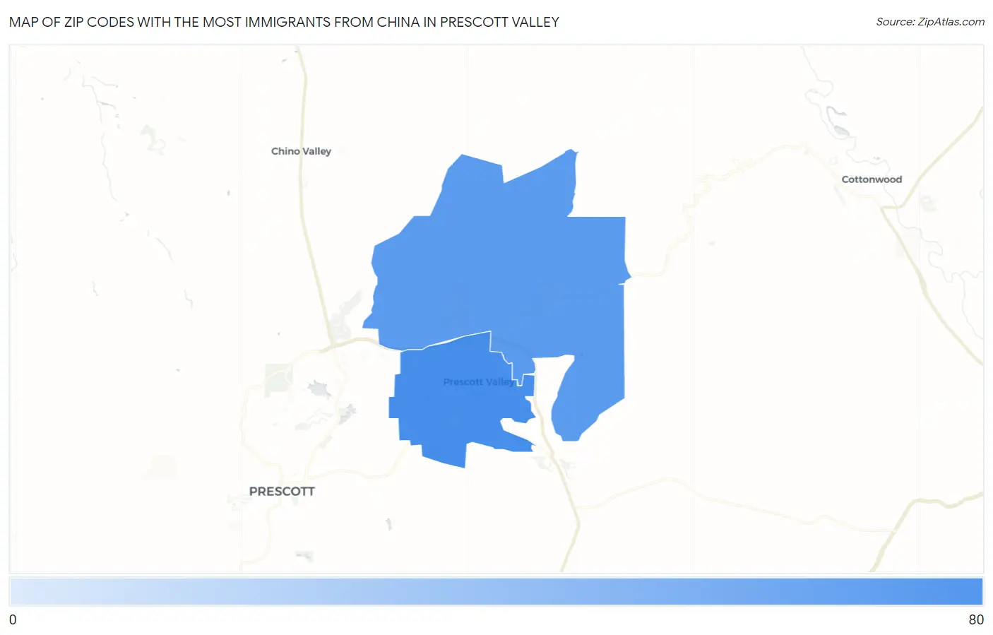 Zip Codes with the Most Immigrants from China in Prescott Valley Map