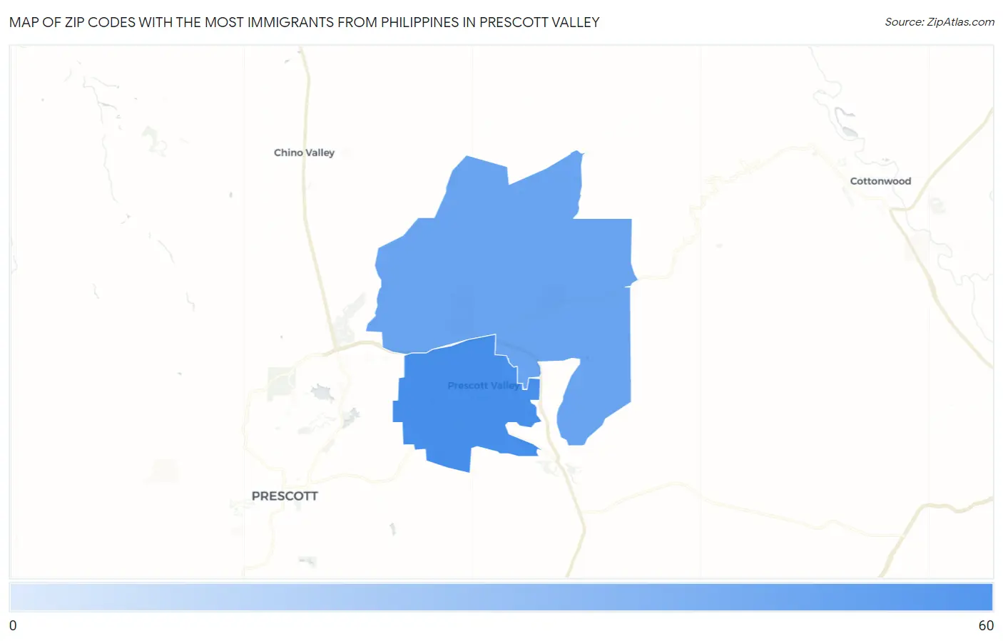 Zip Codes with the Most Immigrants from Philippines in Prescott Valley Map
