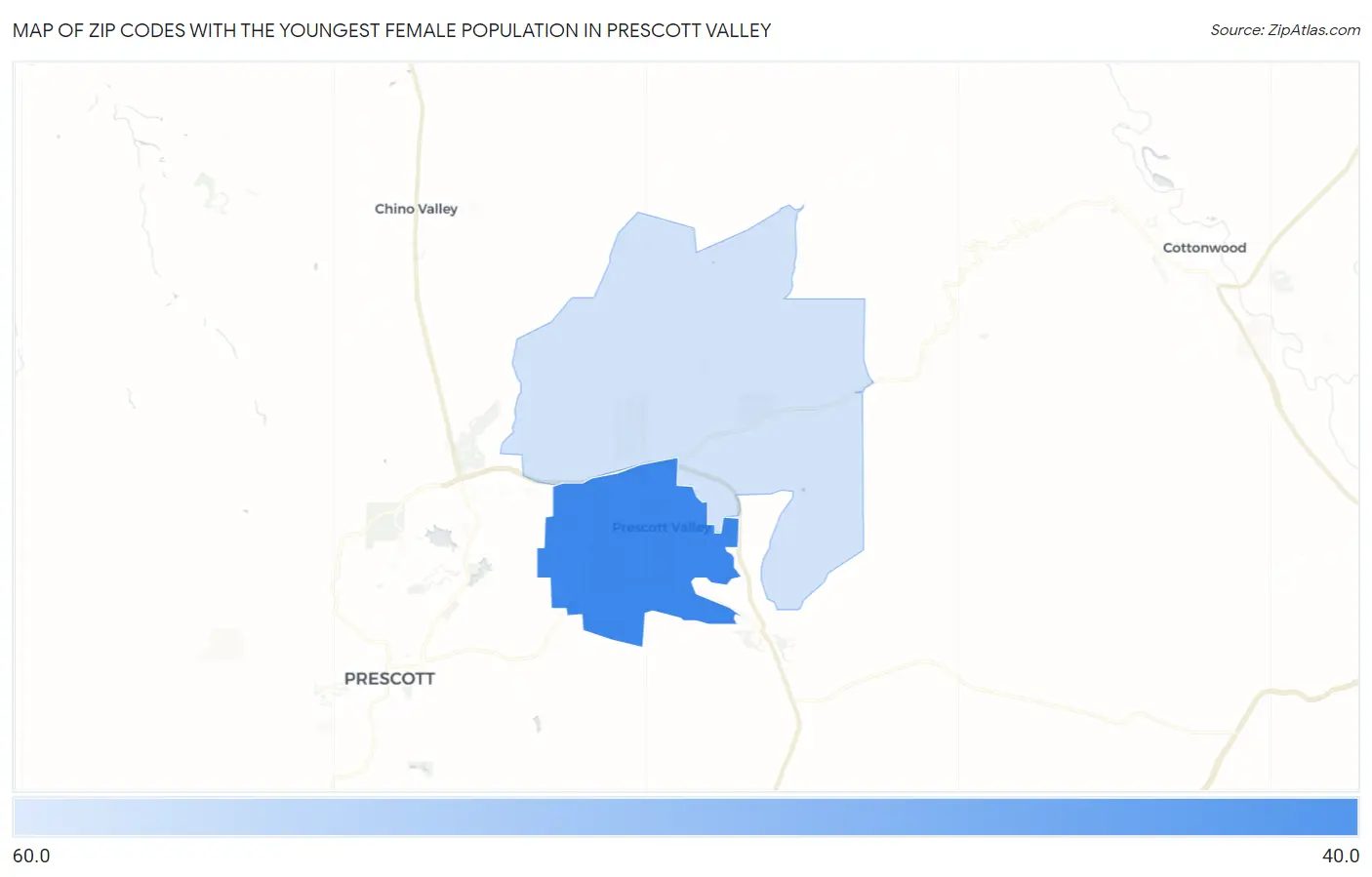 Zip Codes with the Youngest Female Population in Prescott Valley Map