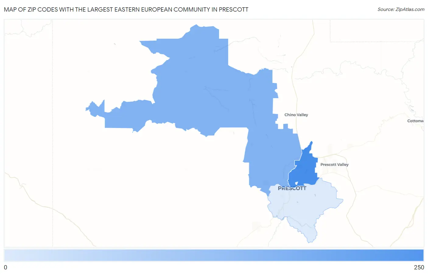 Zip Codes with the Largest Eastern European Community in Prescott Map