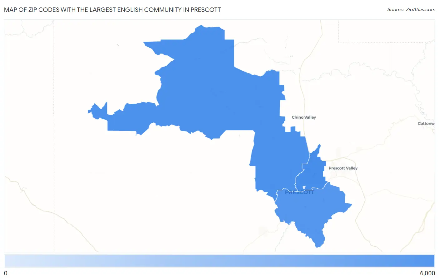 Zip Codes with the Largest English Community in Prescott Map
