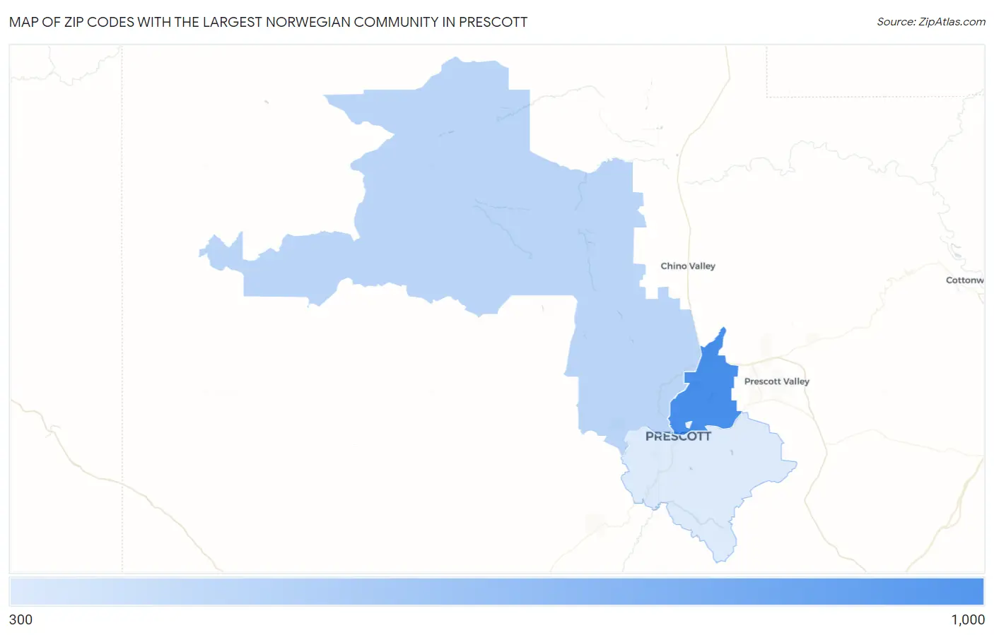 Zip Codes with the Largest Norwegian Community in Prescott Map