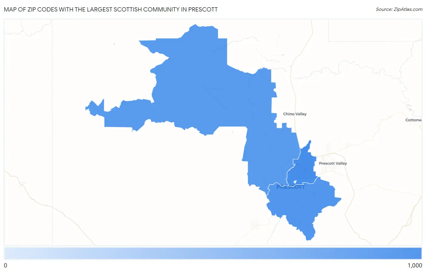Zip Codes with the Largest Scottish Community in Prescott Map