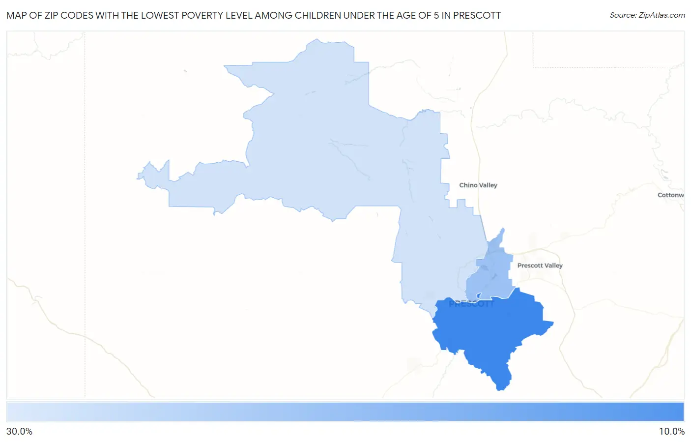 Zip Codes with the Lowest Poverty Level Among Children Under the Age of 5 in Prescott Map