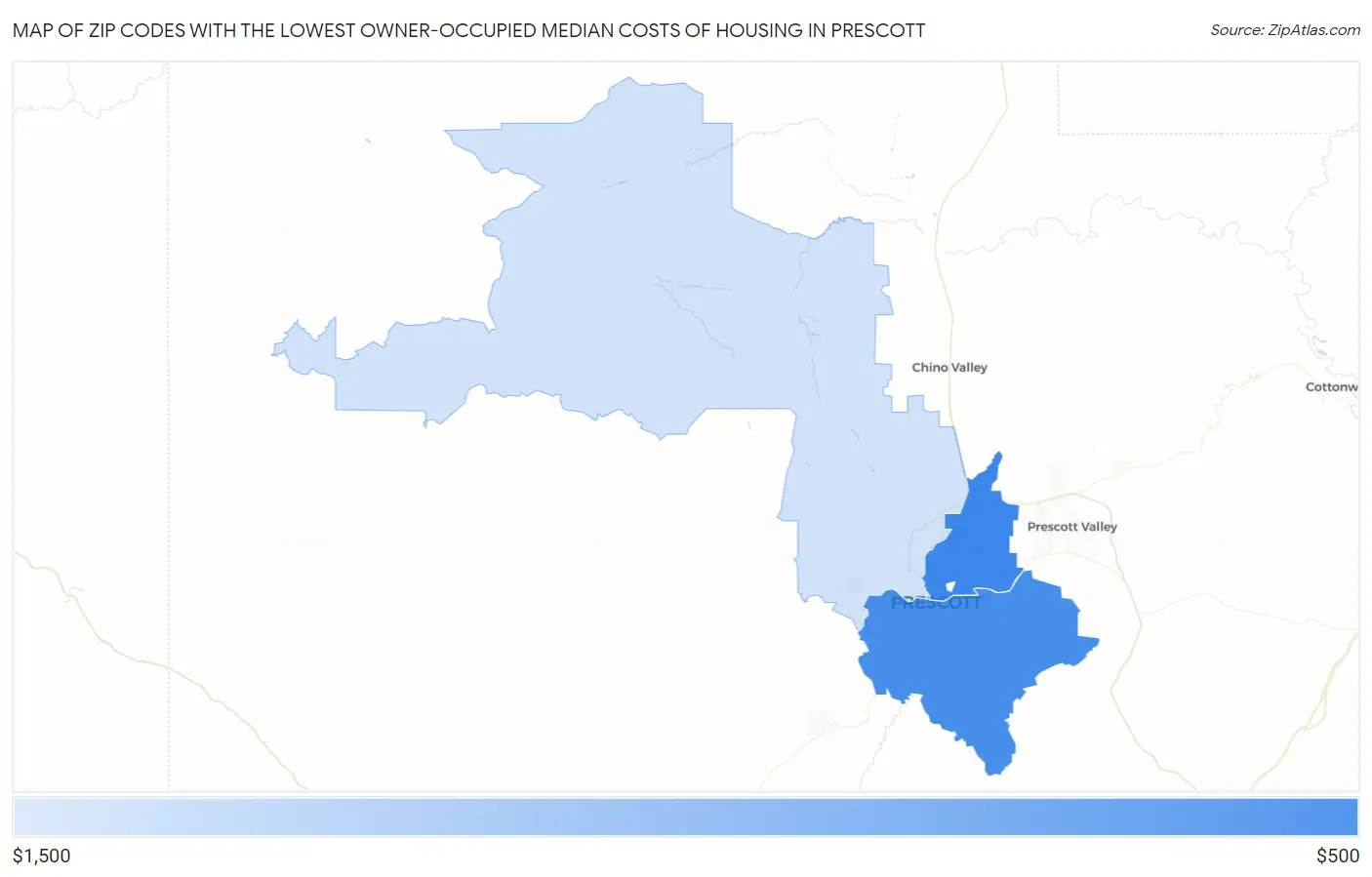 Zip Codes with the Lowest Owner-Occupied Median Costs of Housing in Prescott Map
