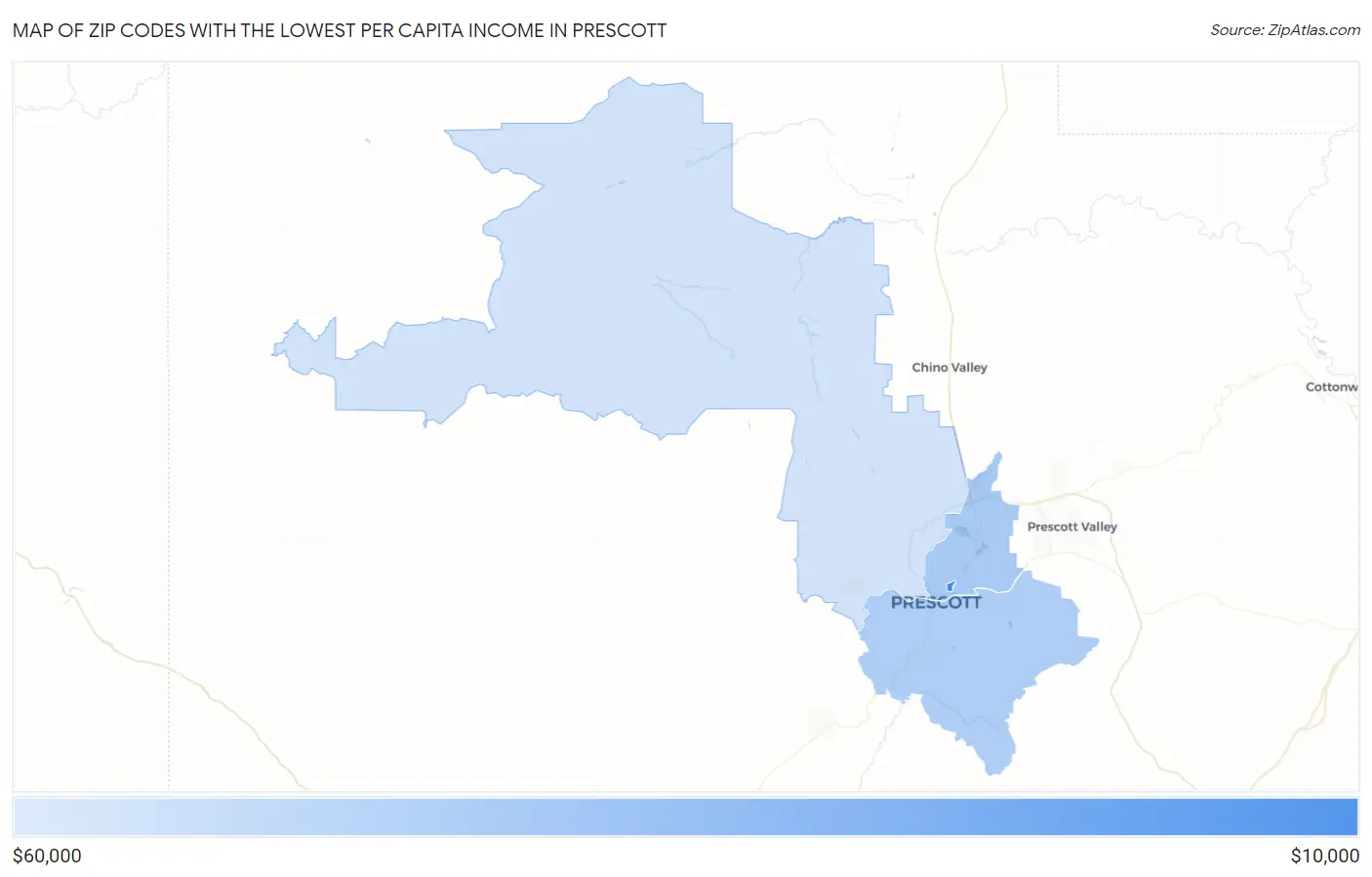 Zip Codes with the Lowest Per Capita Income in Prescott Map