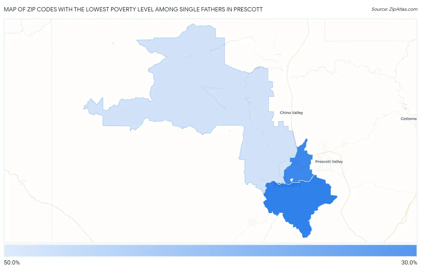 Zip Codes with the Lowest Poverty Level Among Single Fathers in Prescott Map