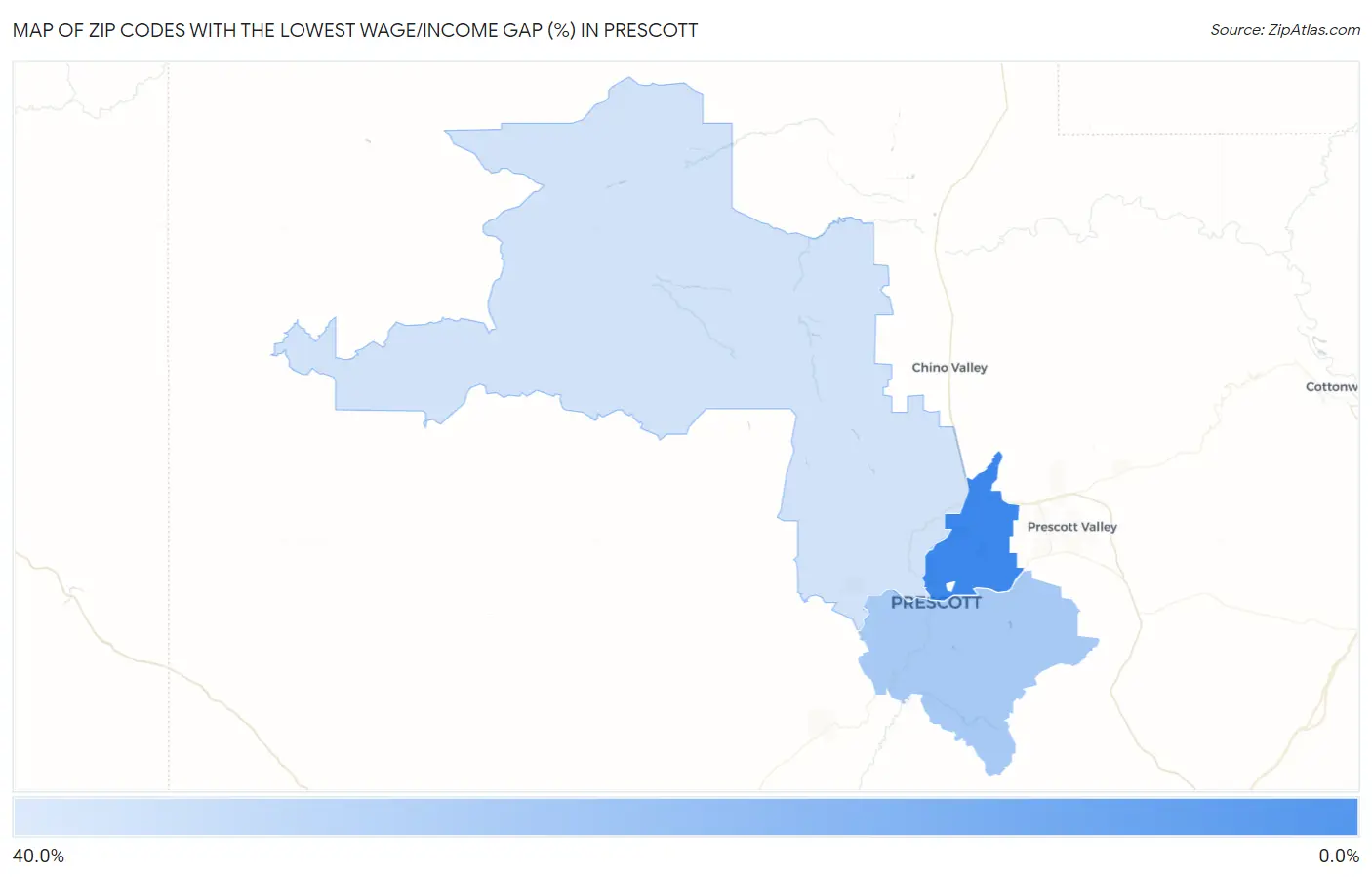 Zip Codes with the Lowest Wage/Income Gap (%) in Prescott Map