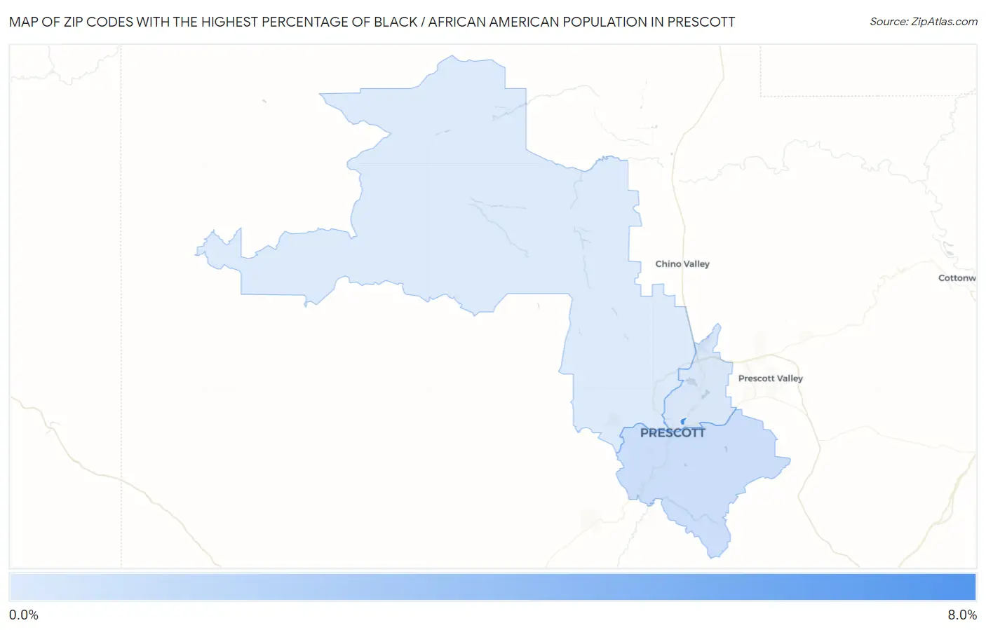 Zip Codes with the Highest Percentage of Black / African American Population in Prescott Map