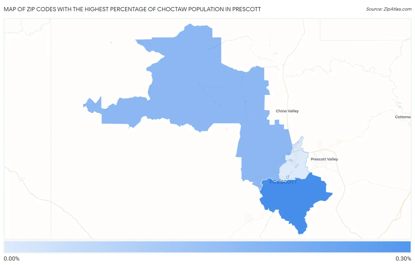 Zip Codes with the Highest Percentage of Choctaw Population in Prescott Map