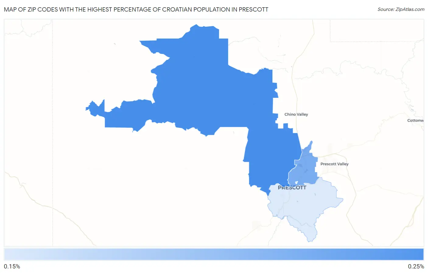 Zip Codes with the Highest Percentage of Croatian Population in Prescott Map