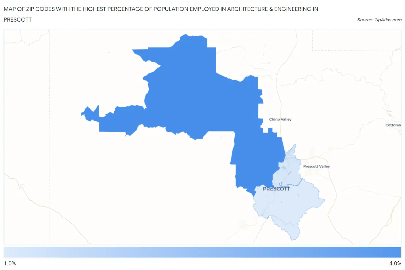 Zip Codes with the Highest Percentage of Population Employed in Architecture & Engineering in Prescott Map
