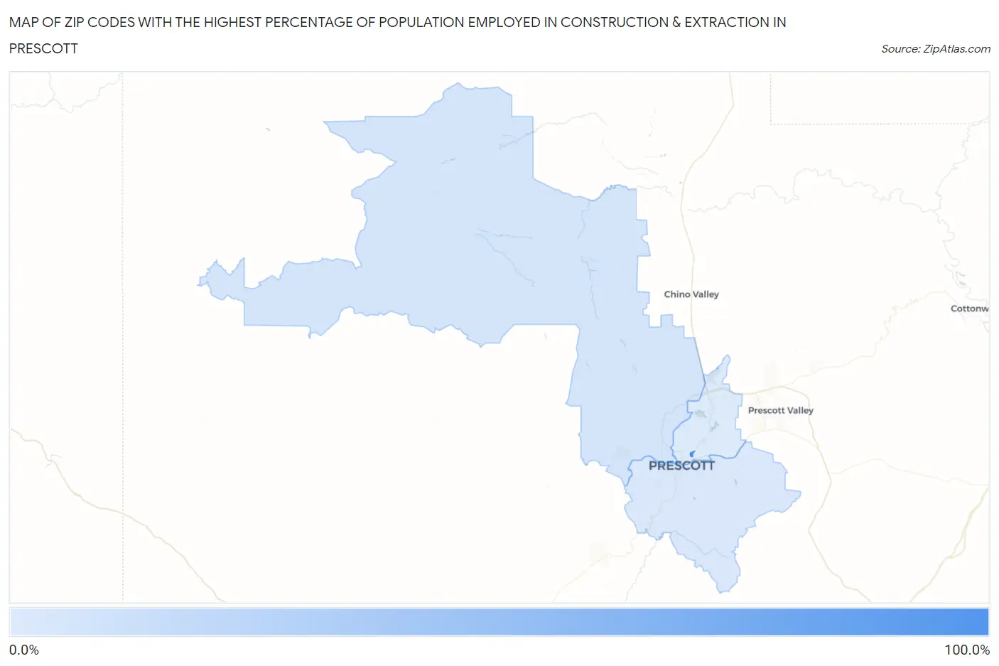 Zip Codes with the Highest Percentage of Population Employed in Construction & Extraction in Prescott Map