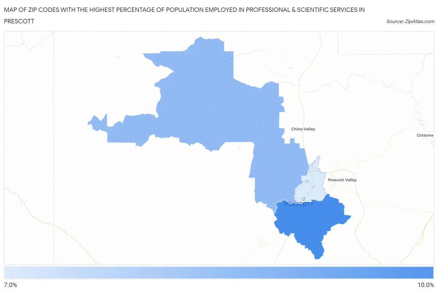 Zip Codes with the Highest Percentage of Population Employed in Professional & Scientific Services in Prescott Map