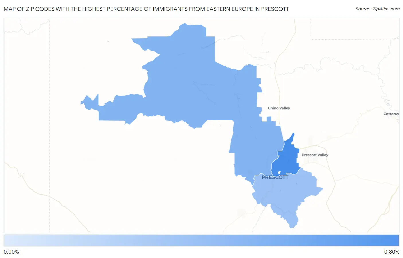 Zip Codes with the Highest Percentage of Immigrants from Eastern Europe in Prescott Map