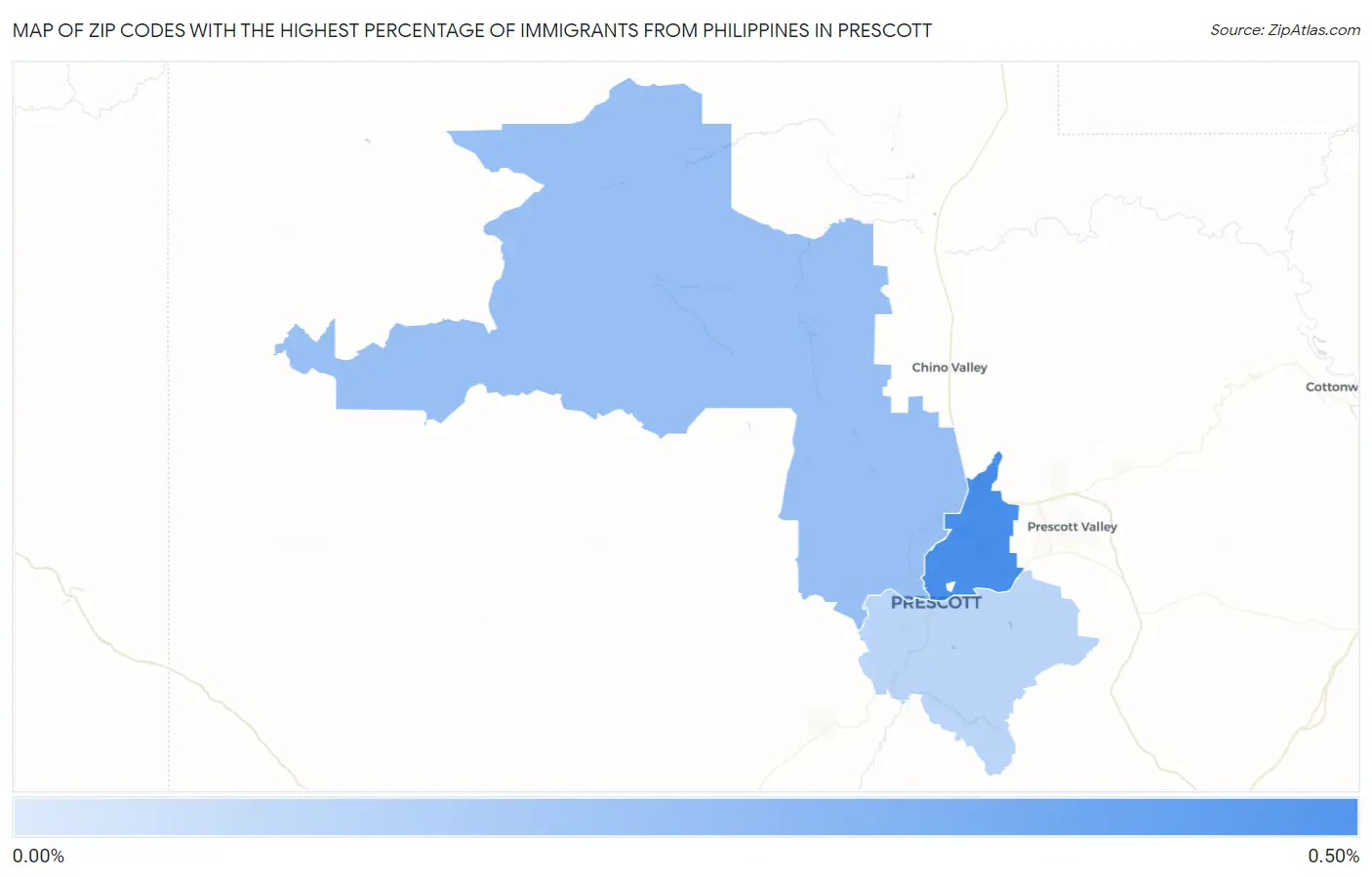 Zip Codes with the Highest Percentage of Immigrants from Philippines in Prescott Map