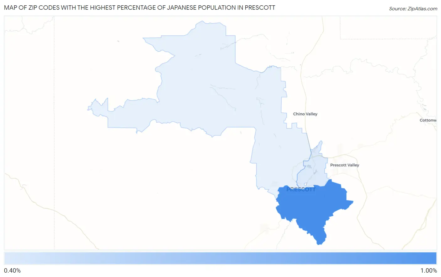 Zip Codes with the Highest Percentage of Japanese Population in Prescott Map