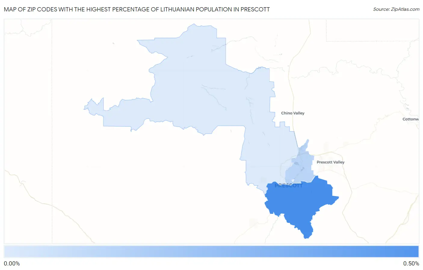 Zip Codes with the Highest Percentage of Lithuanian Population in Prescott Map