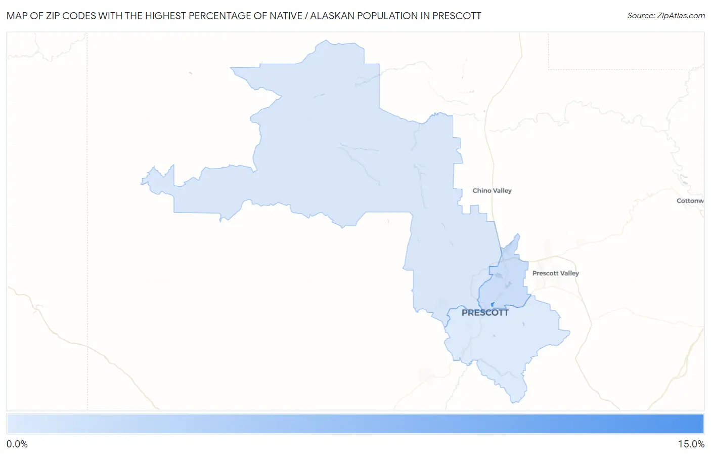 Zip Codes with the Highest Percentage of Native / Alaskan Population in Prescott Map
