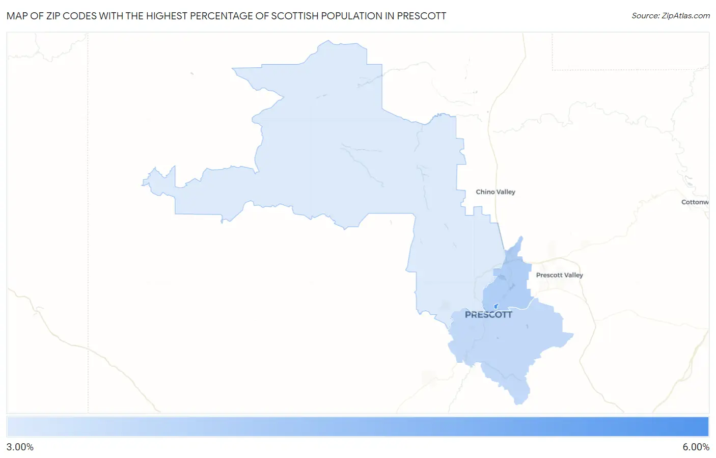 Zip Codes with the Highest Percentage of Scottish Population in Prescott Map