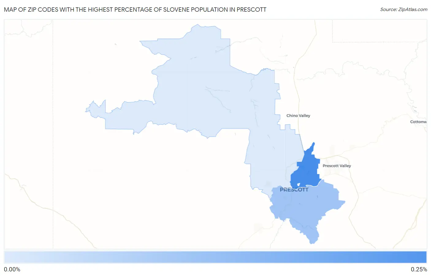 Zip Codes with the Highest Percentage of Slovene Population in Prescott Map