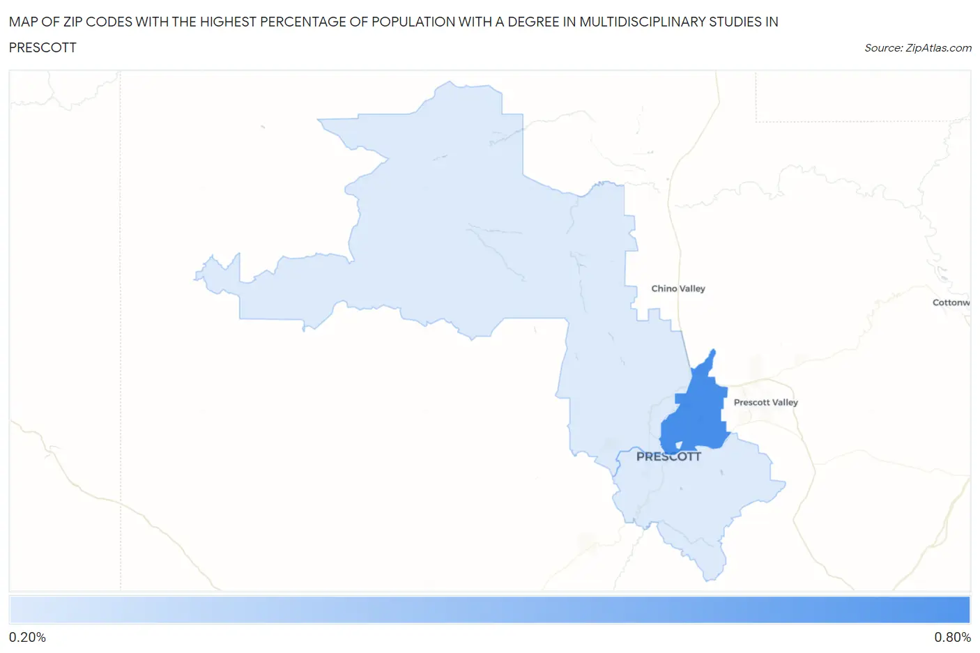Zip Codes with the Highest Percentage of Population with a Degree in Multidisciplinary Studies in Prescott Map