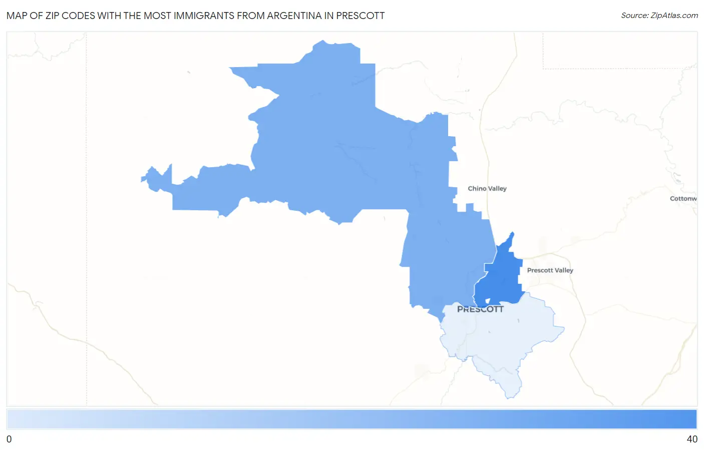 Zip Codes with the Most Immigrants from Argentina in Prescott Map