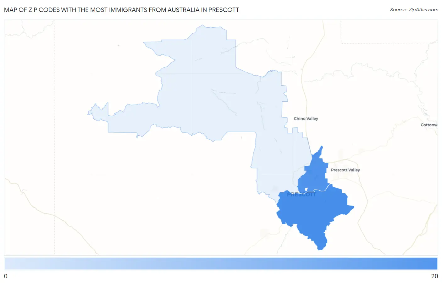 Zip Codes with the Most Immigrants from Australia in Prescott Map