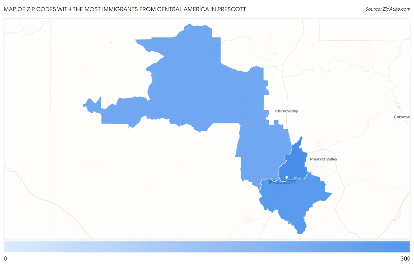 Zip Codes with the Most Immigrants from Central America in Prescott Map
