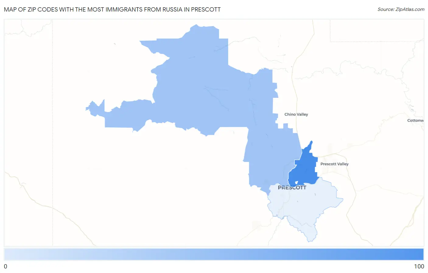 Zip Codes with the Most Immigrants from Russia in Prescott Map