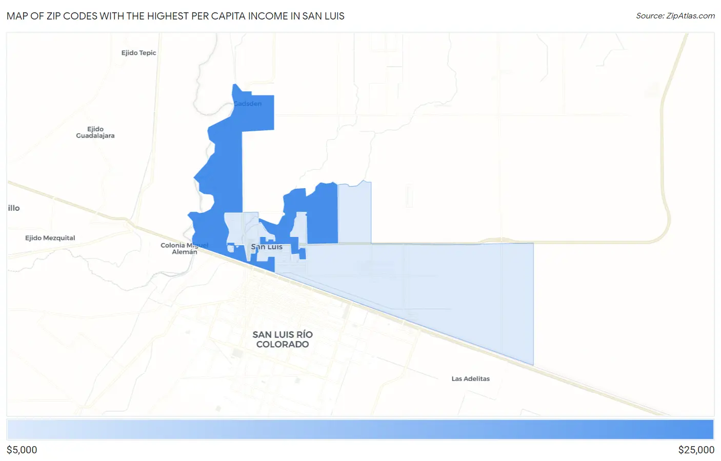 Zip Codes with the Highest Per Capita Income in San Luis Map
