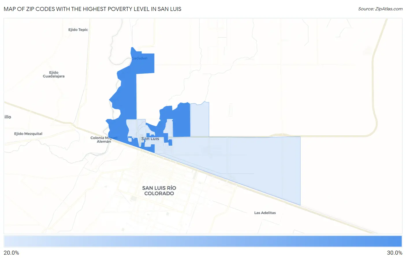 Zip Codes with the Highest Poverty Level in San Luis Map
