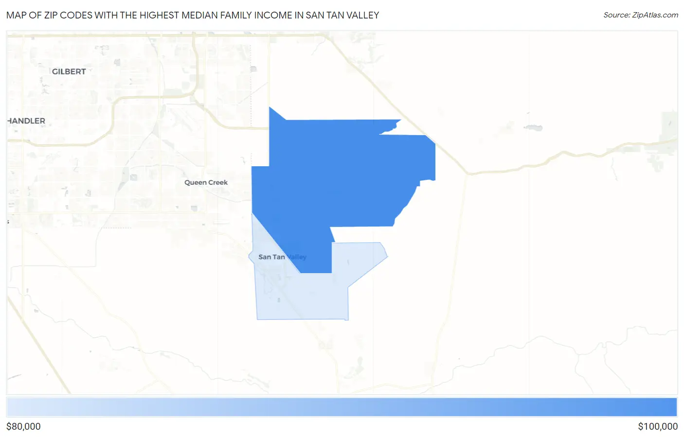 Zip Codes with the Highest Median Family Income in San Tan Valley Map