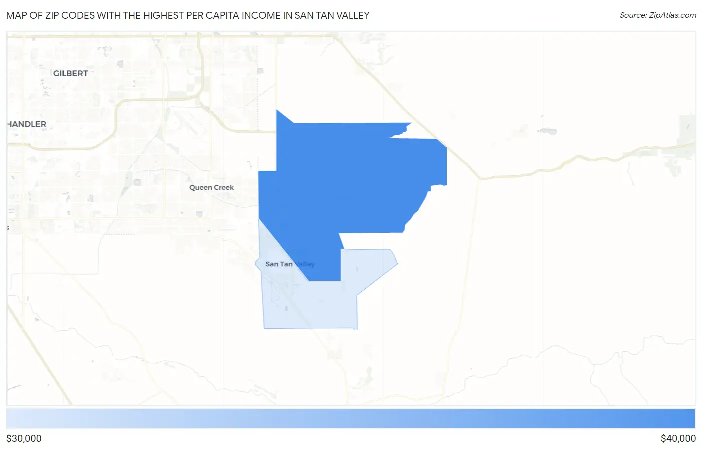 Zip Codes with the Highest Per Capita Income in San Tan Valley Map