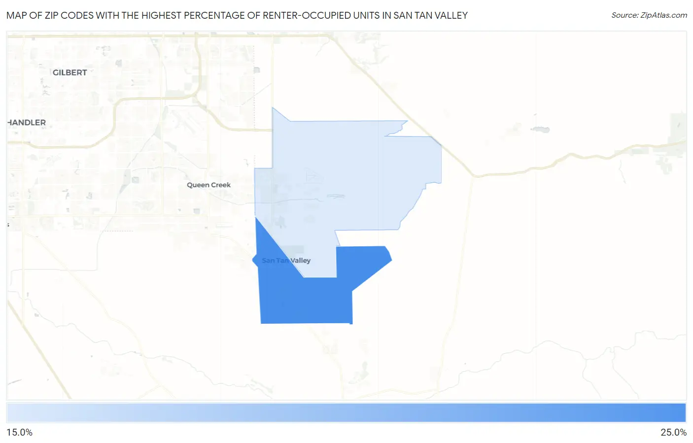 Zip Codes with the Highest Percentage of Renter-Occupied Units in San Tan Valley Map