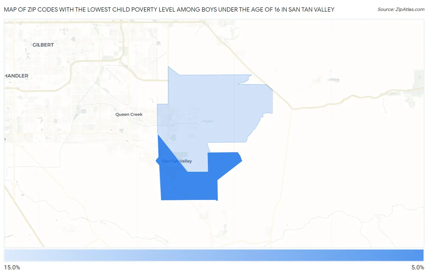 Zip Codes with the Lowest Child Poverty Level Among Boys Under the Age of 16 in San Tan Valley Map