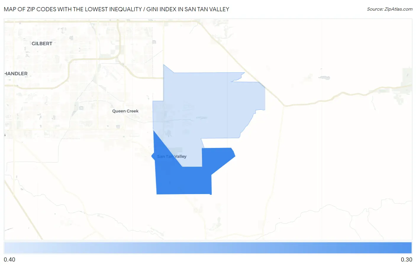 Zip Codes with the Lowest Inequality / Gini Index in San Tan Valley Map