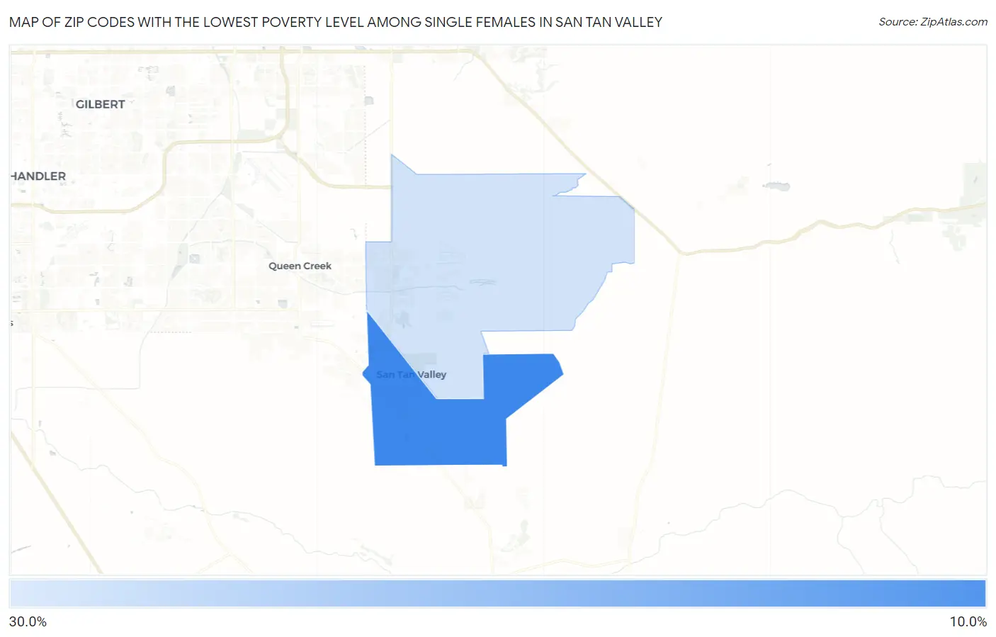 Zip Codes with the Lowest Poverty Level Among Single Females in San Tan Valley Map