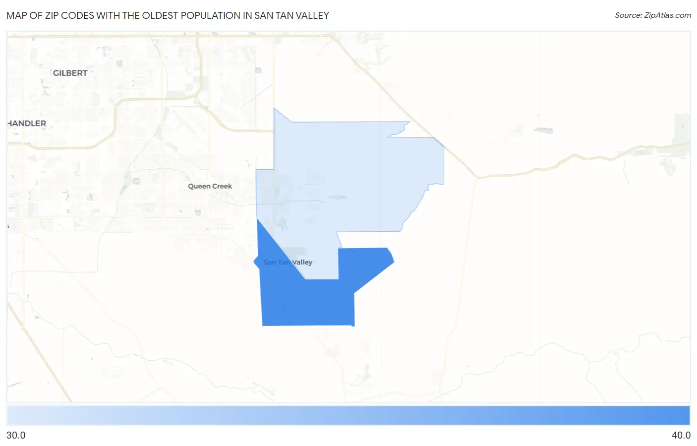 Zip Codes with the Oldest Population in San Tan Valley Map