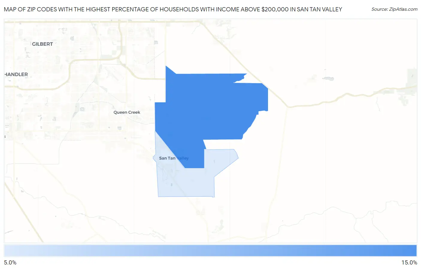 Zip Codes with the Highest Percentage of Households with Income Above $200,000 in San Tan Valley Map