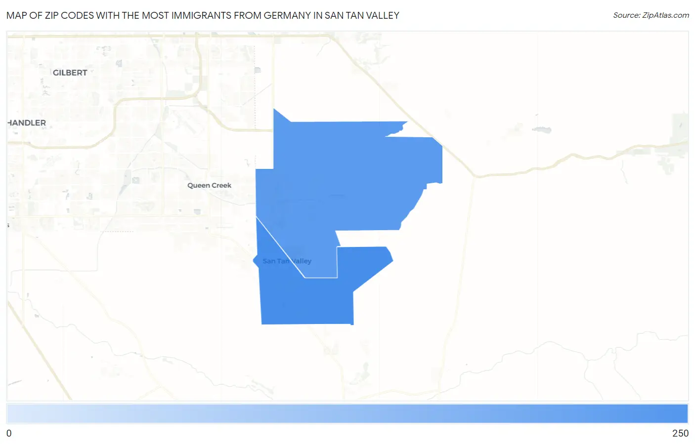 Zip Codes with the Most Immigrants from Germany in San Tan Valley Map
