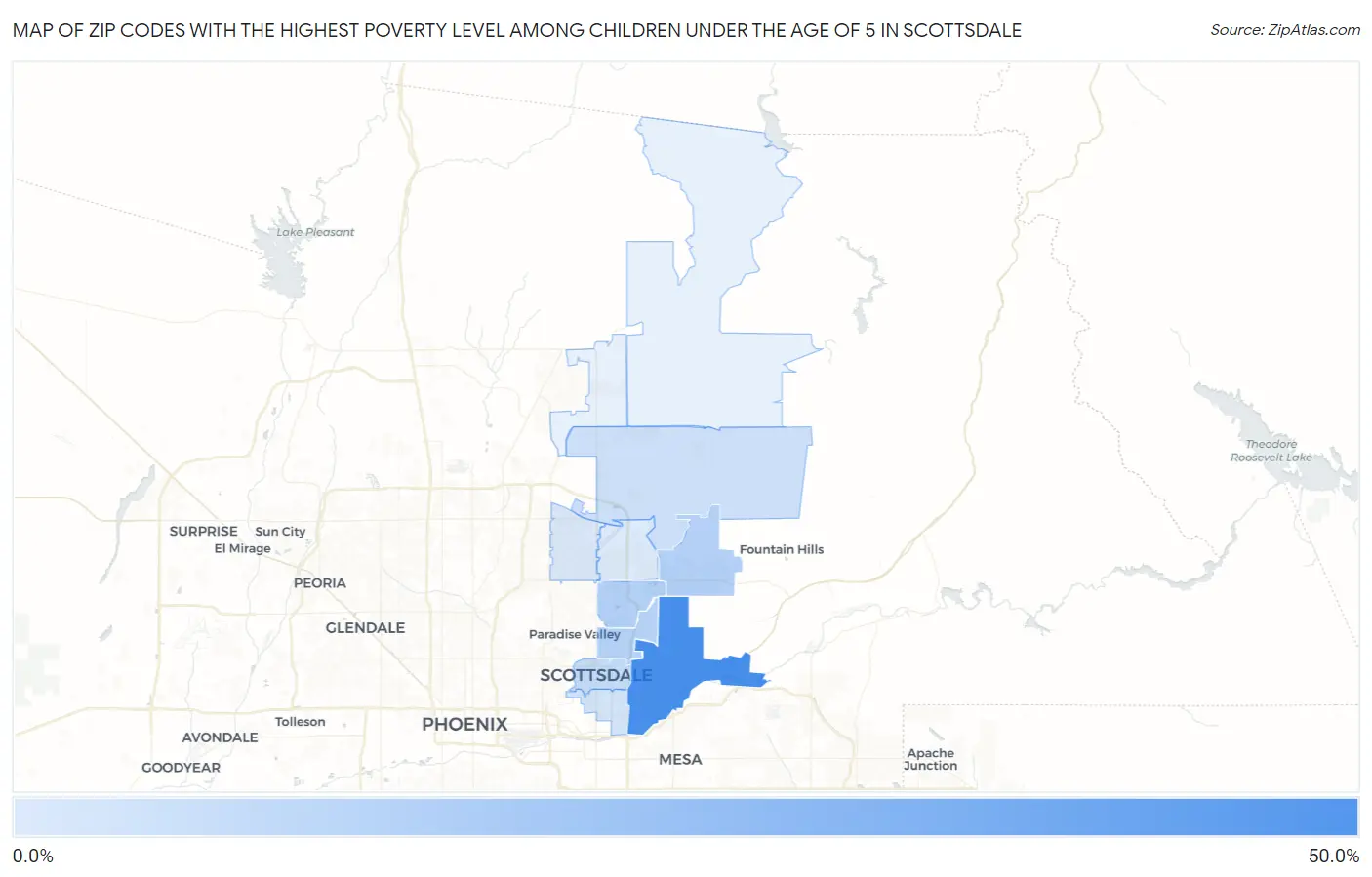 Zip Codes with the Highest Poverty Level Among Children Under the Age of 5 in Scottsdale Map