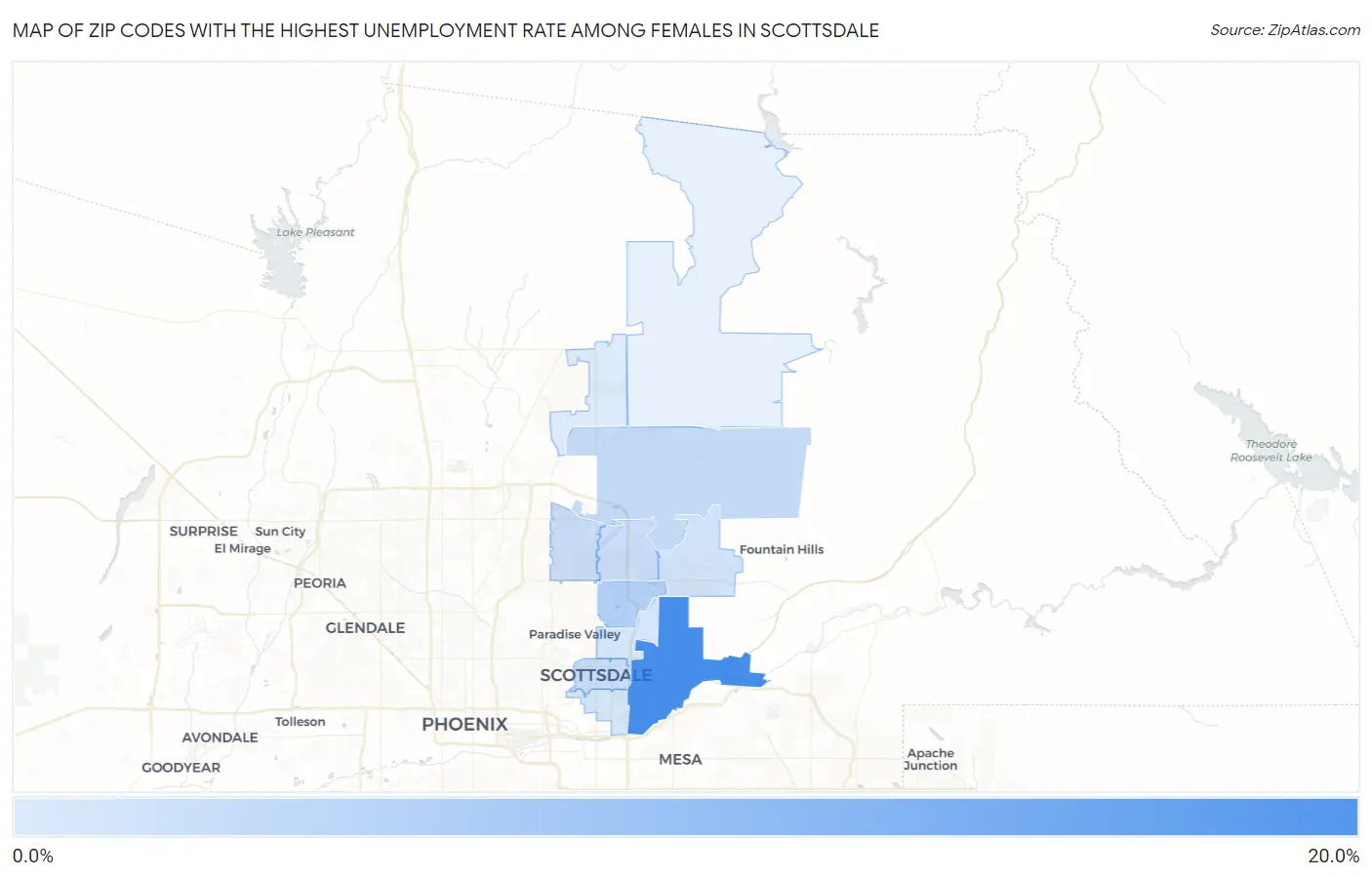 Zip Codes with the Highest Unemployment Rate Among Females in Scottsdale Map