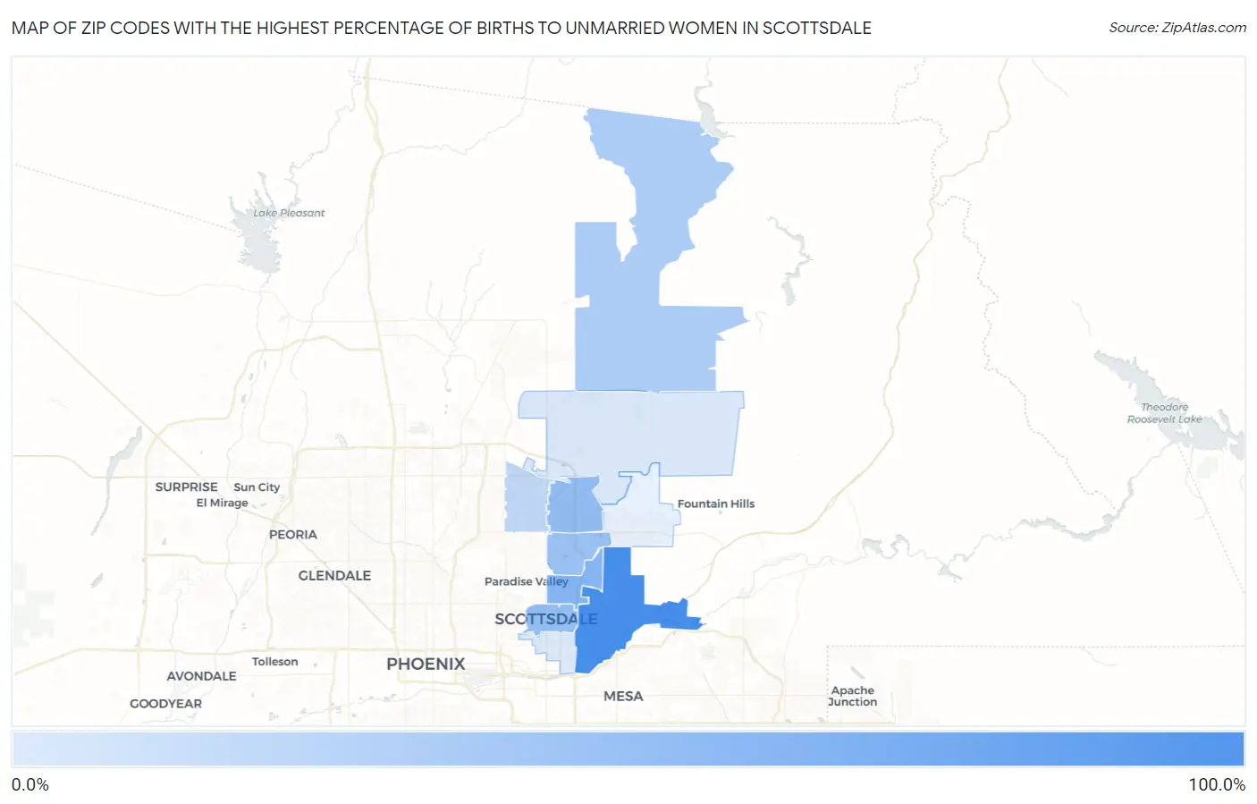 Zip Codes with the Highest Percentage of Births to Unmarried Women in Scottsdale Map