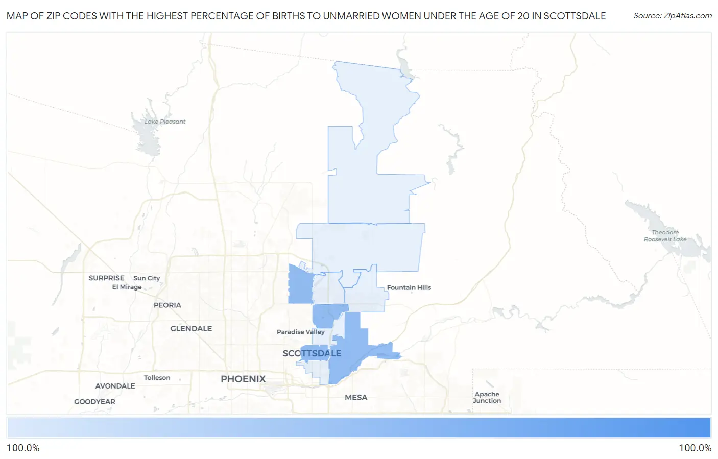 Zip Codes with the Highest Percentage of Births to Unmarried Women under the Age of 20 in Scottsdale Map